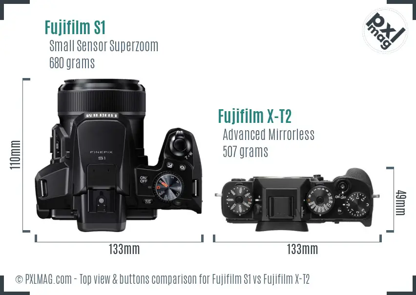 Fujifilm S1 vs Fujifilm X-T2 top view buttons comparison