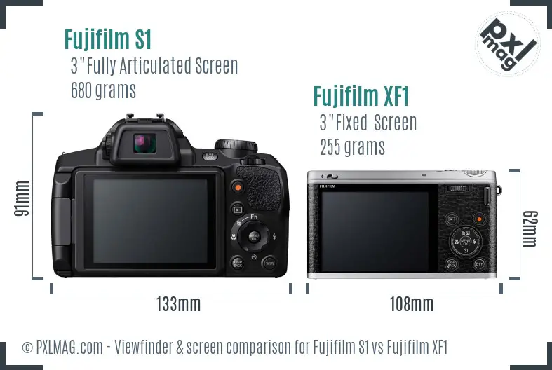 Fujifilm S1 vs Fujifilm XF1 Screen and Viewfinder comparison