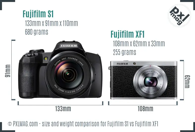 Fujifilm S1 vs Fujifilm XF1 size comparison