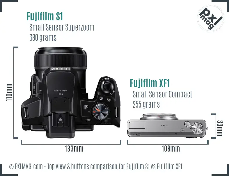 Fujifilm S1 vs Fujifilm XF1 top view buttons comparison