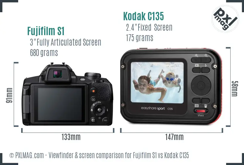 Fujifilm S1 vs Kodak C135 Screen and Viewfinder comparison
