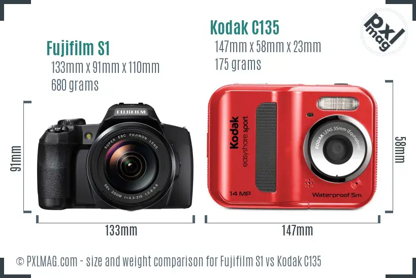 Fujifilm S1 vs Kodak C135 size comparison