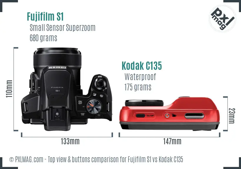 Fujifilm S1 vs Kodak C135 top view buttons comparison