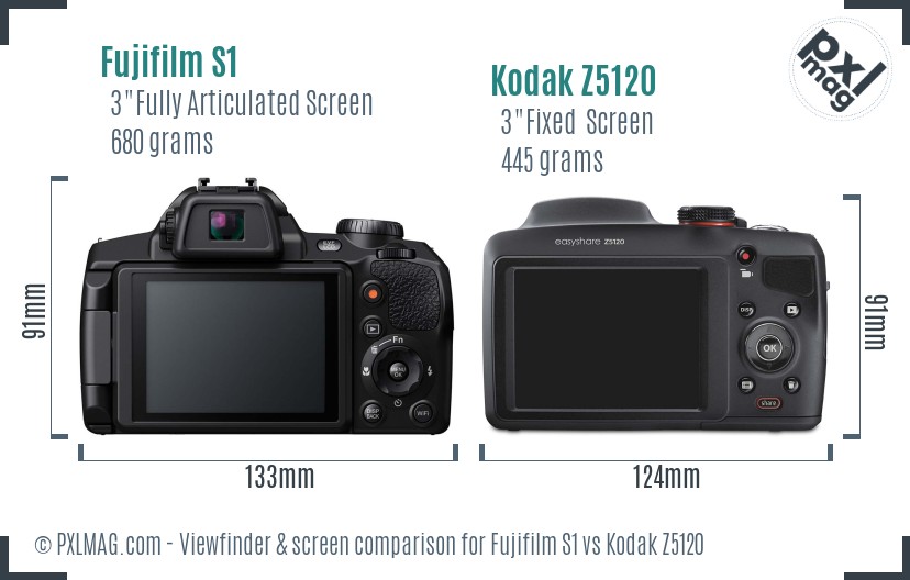 Fujifilm S1 vs Kodak Z5120 Screen and Viewfinder comparison