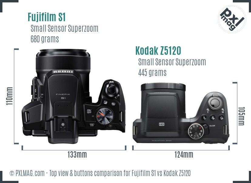 Fujifilm S1 vs Kodak Z5120 top view buttons comparison