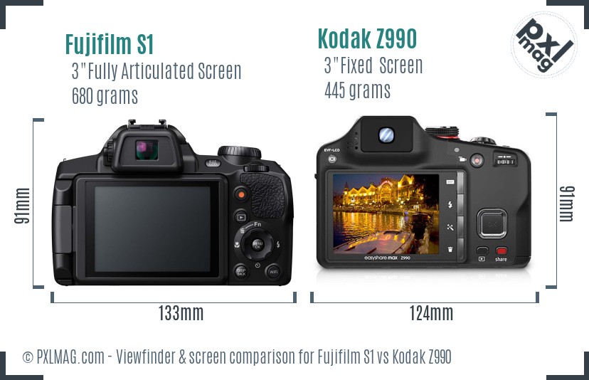 Fujifilm S1 vs Kodak Z990 Screen and Viewfinder comparison