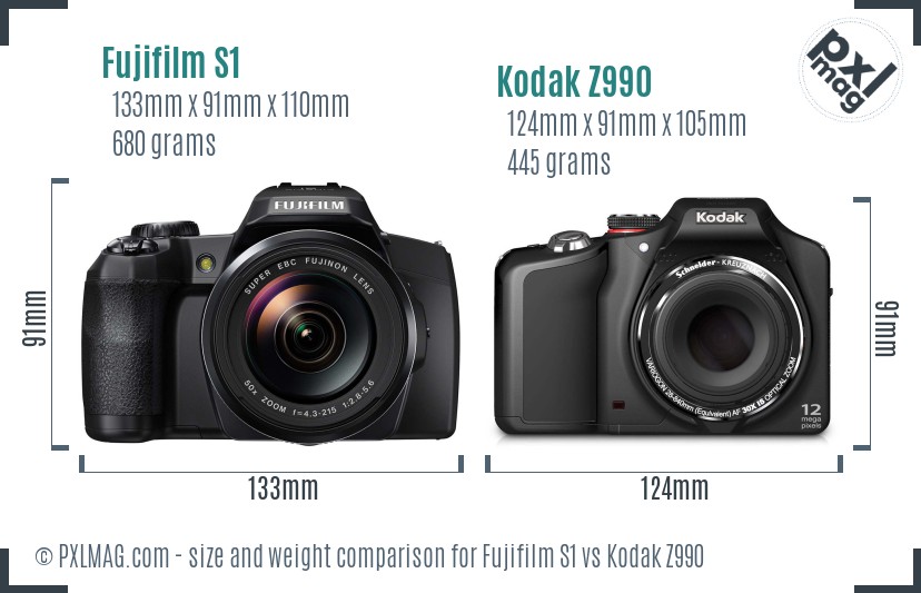 Fujifilm S1 vs Kodak Z990 size comparison