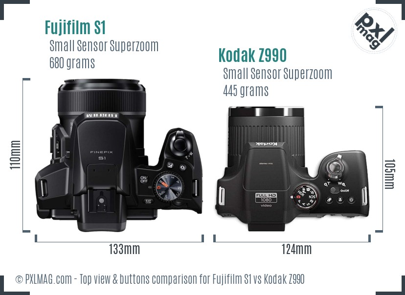 Fujifilm S1 vs Kodak Z990 top view buttons comparison