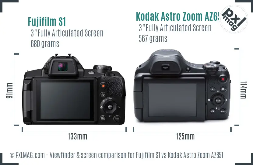 Fujifilm S1 vs Kodak Astro Zoom AZ651 Screen and Viewfinder comparison