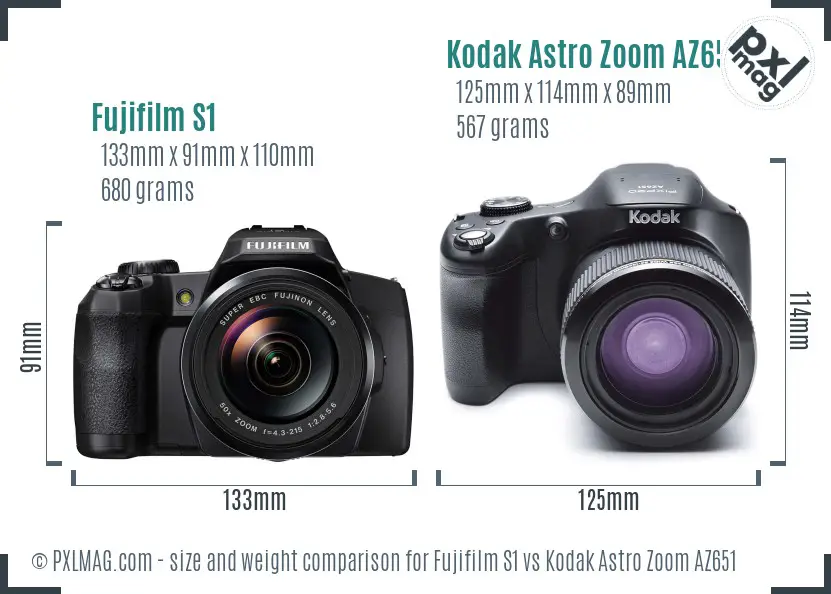 Fujifilm S1 vs Kodak Astro Zoom AZ651 size comparison