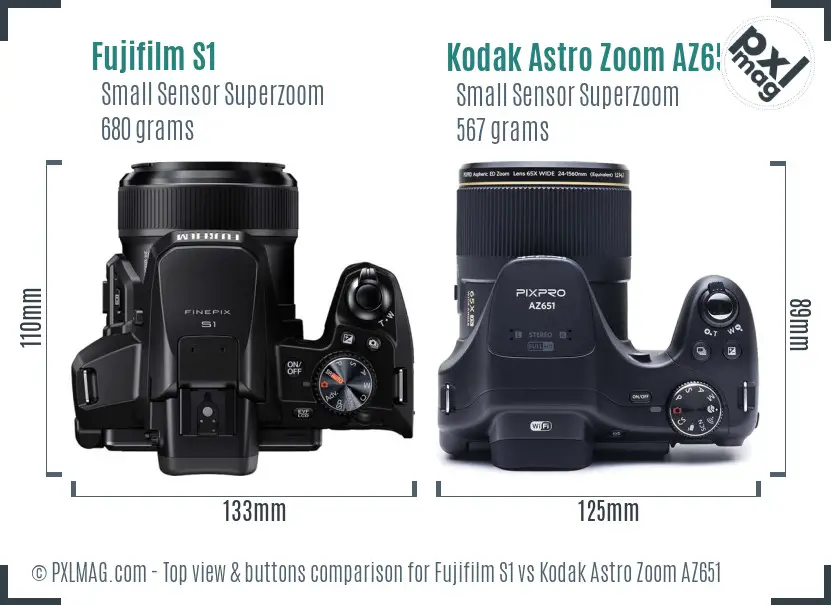 Fujifilm S1 vs Kodak Astro Zoom AZ651 top view buttons comparison