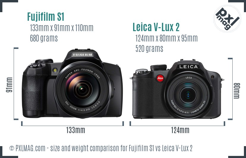 Fujifilm S1 vs Leica V-Lux 2 size comparison