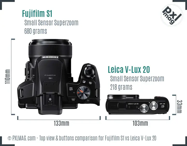 Fujifilm S1 vs Leica V-Lux 20 top view buttons comparison