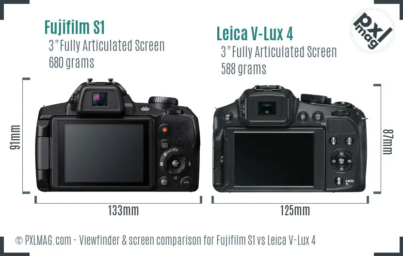 Fujifilm S1 vs Leica V-Lux 4 Screen and Viewfinder comparison