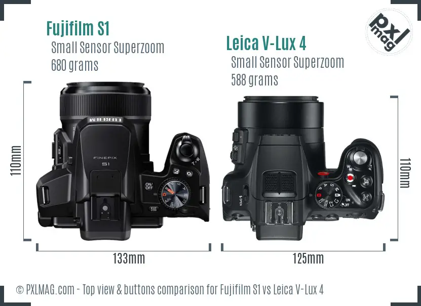 Fujifilm S1 vs Leica V-Lux 4 top view buttons comparison