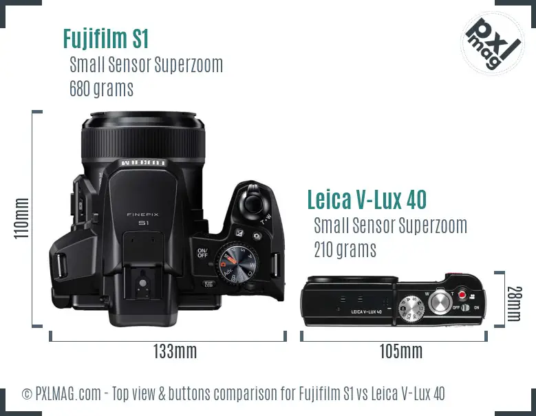 Fujifilm S1 vs Leica V-Lux 40 top view buttons comparison