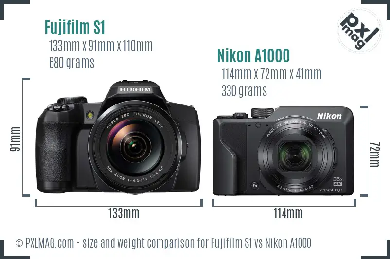 Fujifilm S1 vs Nikon A1000 size comparison