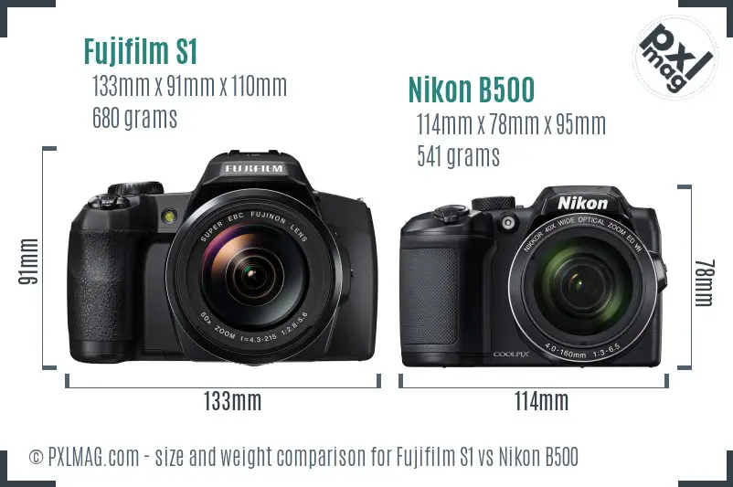 Fujifilm S1 vs Nikon B500 size comparison