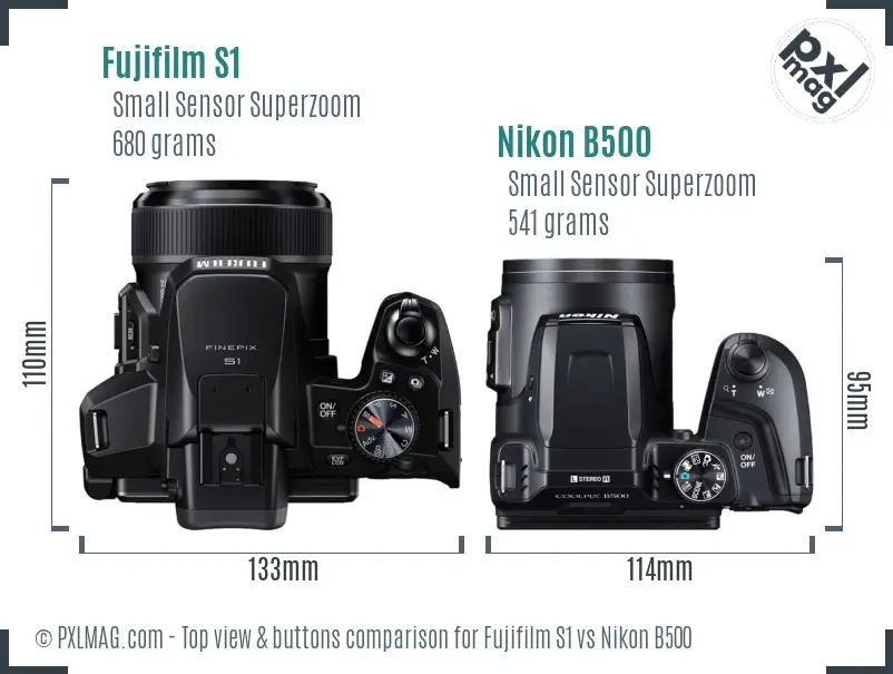 Fujifilm S1 vs Nikon B500 top view buttons comparison