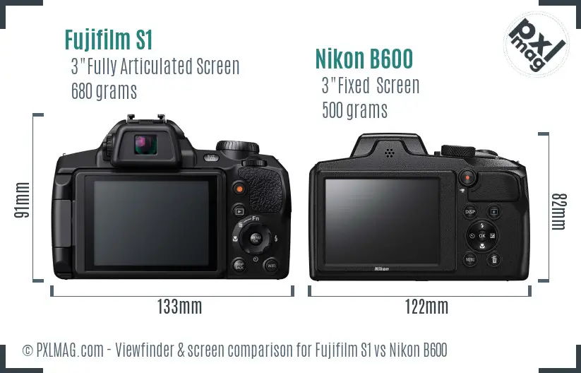 Fujifilm S1 vs Nikon B600 Screen and Viewfinder comparison