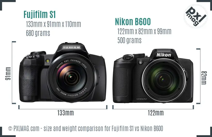 Fujifilm S1 vs Nikon B600 size comparison