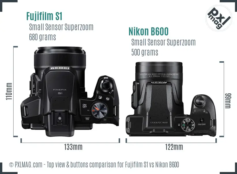 Fujifilm S1 vs Nikon B600 top view buttons comparison