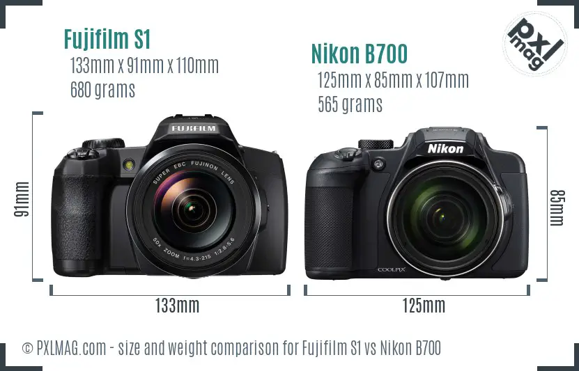Fujifilm S1 vs Nikon B700 size comparison