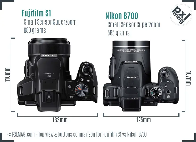 Fujifilm S1 vs Nikon B700 top view buttons comparison