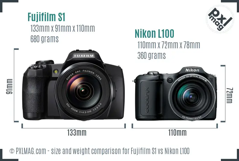 Fujifilm S1 vs Nikon L100 size comparison