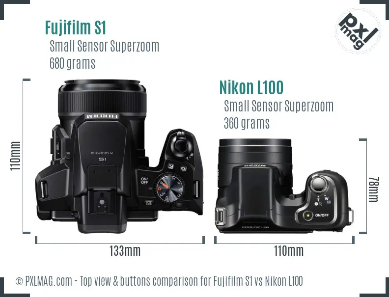 Fujifilm S1 vs Nikon L100 top view buttons comparison