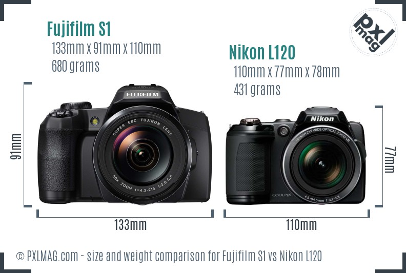 Fujifilm S1 vs Nikon L120 size comparison