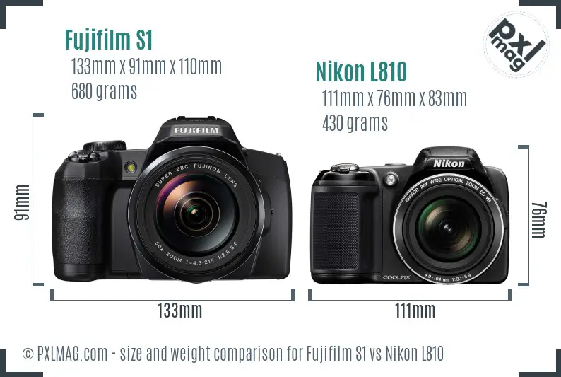 Fujifilm S1 vs Nikon L810 size comparison