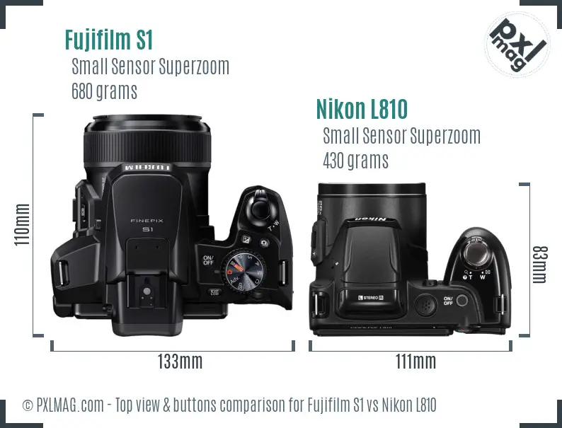 Fujifilm S1 vs Nikon L810 top view buttons comparison