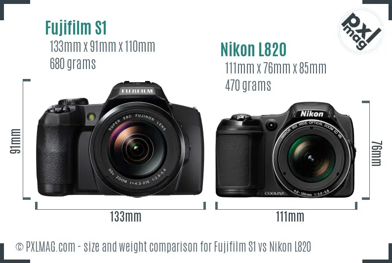 Fujifilm S1 vs Nikon L820 size comparison