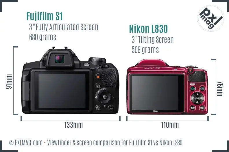 Fujifilm S1 vs Nikon L830 Screen and Viewfinder comparison