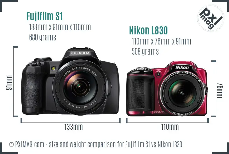 Fujifilm S1 vs Nikon L830 size comparison