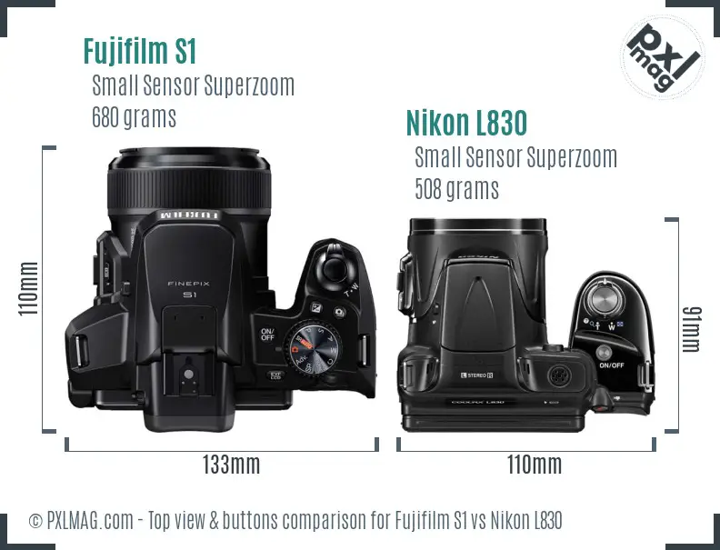 Fujifilm S1 vs Nikon L830 top view buttons comparison