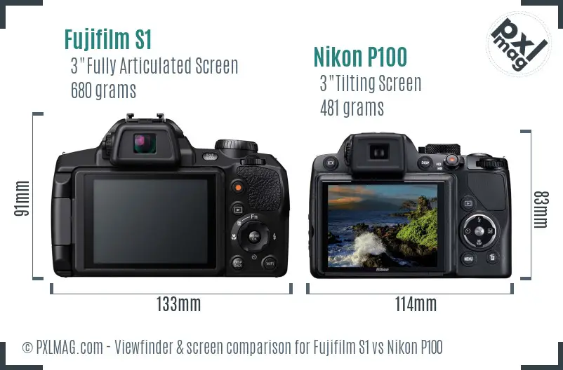 Fujifilm S1 vs Nikon P100 Screen and Viewfinder comparison