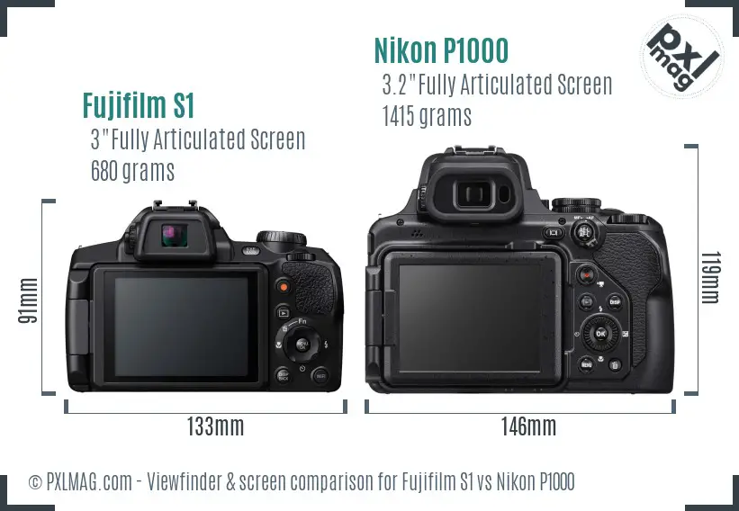 Fujifilm S1 vs Nikon P1000 Screen and Viewfinder comparison