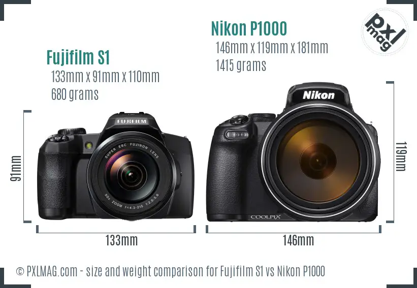 Fujifilm S1 vs Nikon P1000 size comparison