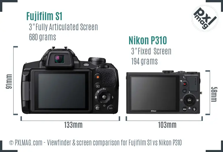 Fujifilm S1 vs Nikon P310 Screen and Viewfinder comparison
