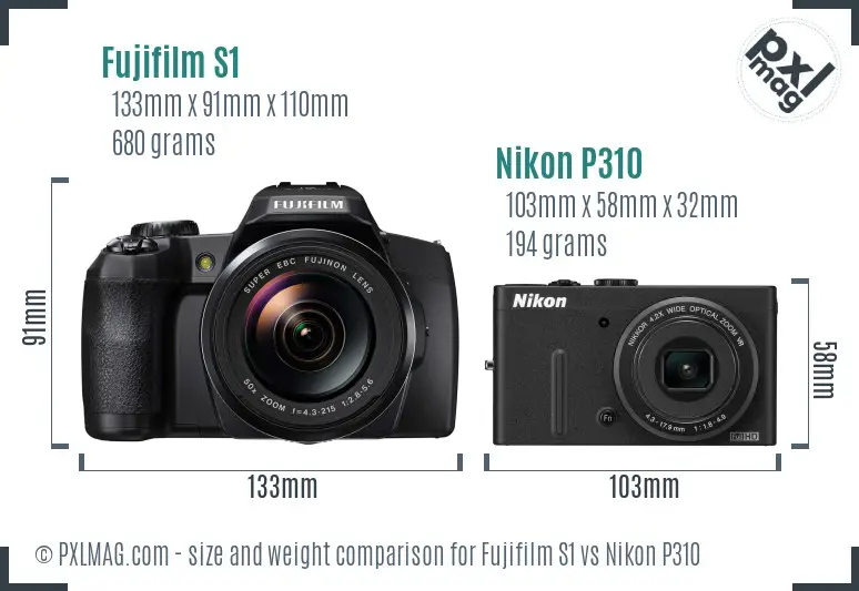 Fujifilm S1 vs Nikon P310 size comparison