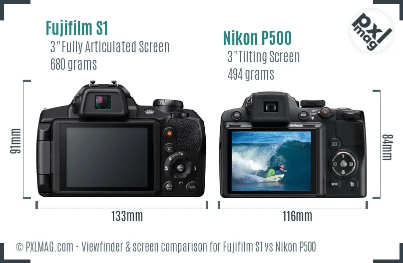 Fujifilm S1 vs Nikon P500 Screen and Viewfinder comparison