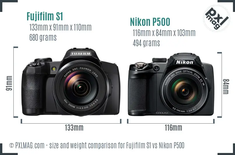 Fujifilm S1 vs Nikon P500 size comparison