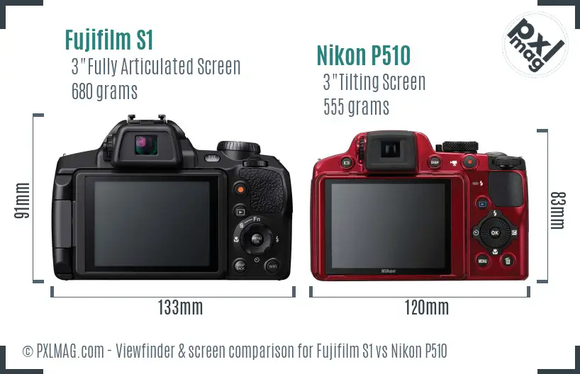Fujifilm S1 vs Nikon P510 Screen and Viewfinder comparison