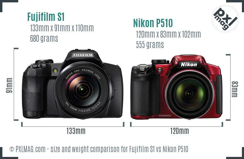 Fujifilm S1 vs Nikon P510 size comparison