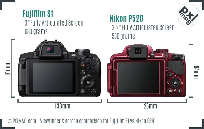 Fujifilm S1 vs Nikon P520 Screen and Viewfinder comparison
