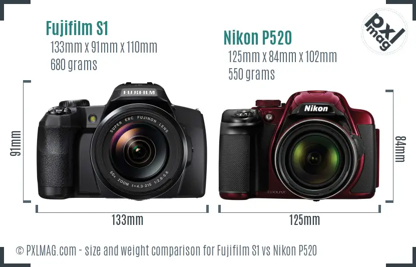 Fujifilm S1 vs Nikon P520 size comparison
