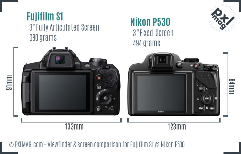 Fujifilm S1 vs Nikon P530 Screen and Viewfinder comparison