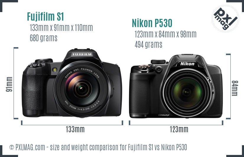 Fujifilm S1 vs Nikon P530 size comparison